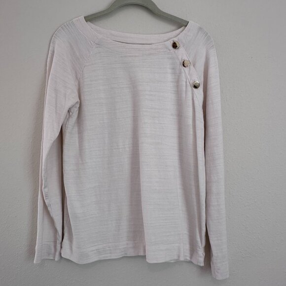Ann Taylor LOFT Button Trim Long Sleeve Knit Top, Cream, Size Medium - Picture 2 of 8